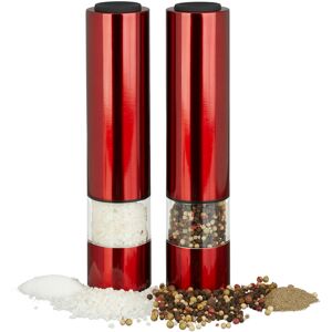Relaxdays - Electrical Pepper Mill, Set of 2, Stylish, led Light, Spice Shaker, Stainless Steel, Battery-Operated, Red