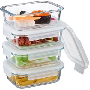Relaxdays - Glass Containers with Lid, Set of 4, 640 ml, Meal Prep, Food Storage Boxes, Plastic Lid, Airtight, Transparent