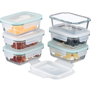 Relaxdays - Glass Containers with Lid, Set of 6, 370 ml, Meal Prep, Food Storage Boxes, Plastic Lid, Airtight, Transparent