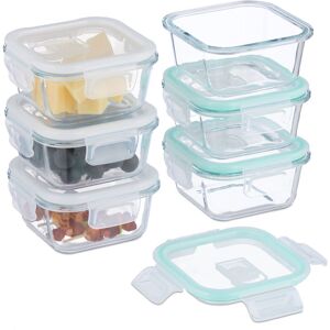 Relaxdays - Glass Containers with Lid, Set of 6, 320 ml, Meal Prep, Food Storage Boxes, Plastic Lid, Airtight, Transparent