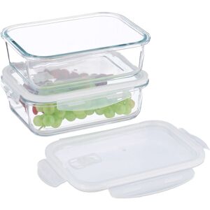 Relaxdays - Glass Containers with Lid, Set of 2, 1520 ml, Meal Prep, Food Storage Boxes, Plastic Lid Airtight, Transparent