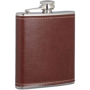 RELAXDAYS Set of 5 Hip Flask 200 ml, Stainless Steel Pocket Flask with Faux Leather Sleeve, Small Portable Flask, Brown