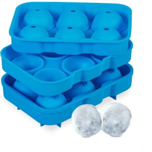 Ice Cube Tray, Set of 2, Reusable, Silicone Mould, 6 Compartments each, Safe BPA-free, Sphere 4.5 cm, Blue - Relaxdays