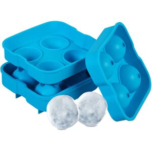 Ice Cube Tray, Set of 2, Reusable, Silicone Mould, 4 Compartments each, Safe BPA-free, Sphere 4.5 cm, Blue - Relaxdays