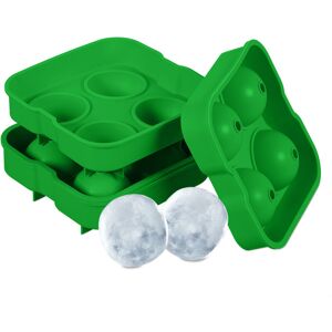 Ice Cube Tray, Set of 2, Reusable, Silicone Mould, 4 Compartments each, Safe BPA-free, Sphere 4.5 cm, Green - Relaxdays