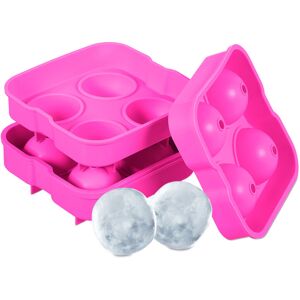 Relaxdays Ice Cube Tray, Set of 2, Reusable, Silicone Mould, 4 Compartments each, Safe BPA-free, Sphere 4.5 cm, Pink