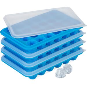 Ice Cube Tray, Set of 4, Reusable, Silicone Mould, 24 Diamond Shapes, Freezer, with Lid, Blue/Transparent - Relaxdays