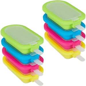 Relaxdays - Set of 8 Popsicle Moulds, BPA-free Silicone, Ice lolly Forms, Fruit Sticks, Frozen Juice, Green/Blue/Pink