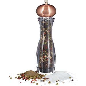 Relaxdays - Manual Pepper Mill, Set of 2, Spice Mill or Salt Mill, with Ceramic Grinder, Spice Shakers, Refillable, Copper