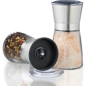 Manual Pepper Mill Set of 2, Glass, Stainless Steel, High-Quality, Spice Shaker, Adjustable Ceramic Grinding Mechanism, Silver - Relaxdays