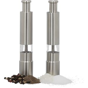 Manual Salt and Pepper Grinder Set of 2, Stainless Steel, Spice Mills, Portable, Handy, Silver - Relaxdays