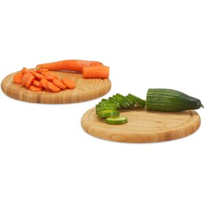 Relaxdays Round Breakfast Board Set of 2, 25 cm, Robust Kitchen Cutting Board, Natural Serving Tray, Chopping, Platter, Round