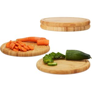 Relaxdays Round Breakfast Board Set of 4, 30 cm, Robust Kitchen Cutting Board, Natural Serving Tray, Chopping, Platter, Round