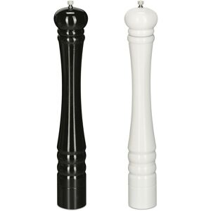 Salt and Pepper Mill, Set of 2, 40 cm, Spice Grinder, Wood, Manual, Ceramic Grinding Mechanism, Black/White - Relaxdays
