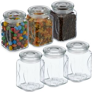Relaxdays - Set of 6, Storage Jars, Airtight Lids, 750ml each, Dry Food Storage, hwd: 14.5x9.5x9.5 cm, Glass, Transparent