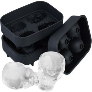 Relaxdays Skull Ice Cube Mould, Set of 2, Silicone, Halloween, 4 Individual Shapes, Gothic Style, Party Accessory, Black