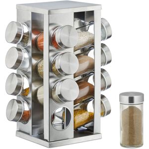 Spice Carousel with 16 Jars, 360° Rotation, Clear Spice Shakers, Stainless Steel, Silver - Relaxdays