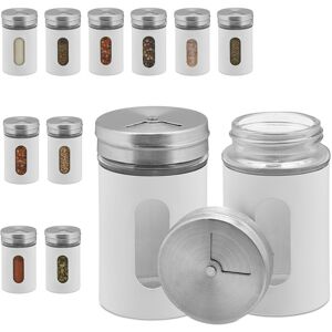 Relaxdays - spice jars, set of 12, 3 shaker functions, herbs & spices, glass jars, stainless steel, white/silver