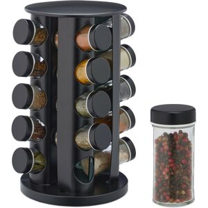 Relaxdays - Spice Rack, 20 Glass Jars, Rotatable, Stainless Steel, h x d: approx. 33.5 x 19 cm, Black
