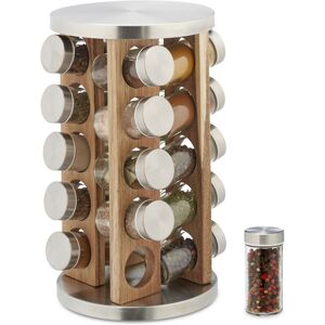 Relaxdays - Spice Rack, 20 Glass Jars, Rotatable, Stainless Steel, h x d: approx. 34 x 19.5 cm, Silver/Natural