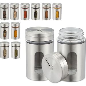 Relaxdays - Spice Shaker Set of 12, 3 Dispensing Sizes, Window, Herb Jars, Glass, Stainless Steel, Containers, Silver