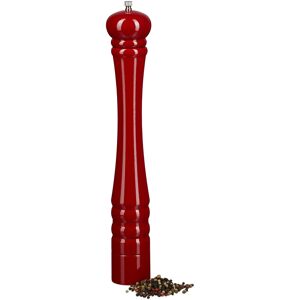 Relaxdays Wooden Pepper Mill, Ceramic Grinding Mechanism, Large, Size: 40 x 6 x 6 cm, Classic Design, Red