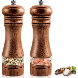 Longziming - Salt and Pepper Mill, Set of 2 Wooden Salt and Pepper Mill, Manual Salt and Pepper Mill, Adjustable Ceramic Spice Grinder, Salt and