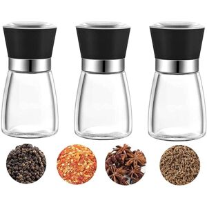 Longziming - Salt and Pepper Mill Set of 3, Manual Pepper Mill and Salt Mill Spice Mills Salt and Pepper Shaker with Adjustable Ceramic Burr Spice