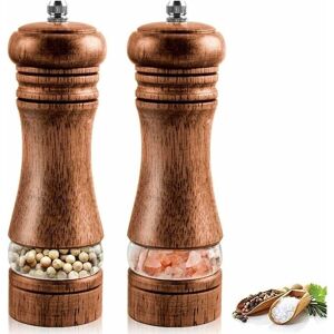 GOTRAYS Salt and Pepper Mills, Wooden Salt and Pepper Shakers, Adjustable with Ceramic Spice Grinder, Classic Pepper Mill, Set of 2 (6.5 inch)