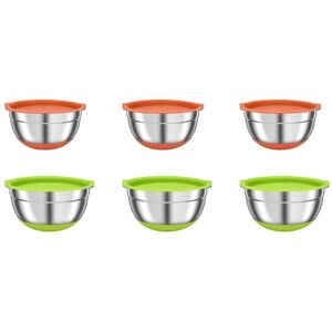TLILY Set of 6 Mixing Bowls with Airtight Lids, Colorful Stainless Steel Metal Nesting Containers for Kitchen, Non-Slip Silicone