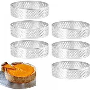 CYSLMUK Set of 6 Stainless Steel Tart Rings 8cm Circle Shape, Stainless Steel Tart Ring, Heat Resistant, Perforated for Mousse Cakes
