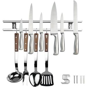 SOLLBRY Magnetic Knife Holder, 40cm Super Magnetic Hook, Double Magnetic Knife Holder with 4 Hooks, Stainless Steel Wall Mounted Magnetic Rack for Kitchen