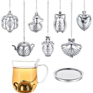YMYNY Tea Infuser with 7 Leaves, Stainless Steel Tea Infuser with Chain and Draining Board, Small Tea Strainer for Teacups (Silver Set) mumu