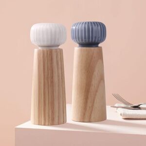 Longziming - Wooden and Ceramic Salt and Pepper Grinder - Pepper Shaker Spice Grinder with Adjustable Grinder, 17.5cm
