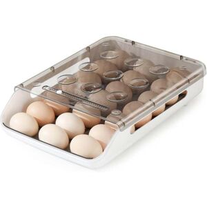ZVD-Stackable Egg Storage Box Plastic Egg Container Fridge Egg Storage with Lid Auto Scroll Egg Container for Kitchen Cabinets Countertops(Grey)