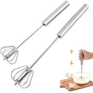 Longziming - 2 Egg Beaters, Multi-Functional Stainless Steel Handheld Semi-Automatic Whisk, Milk Beater, Rotary Beater for Kitchen Utensils (12 inch Longziming - 2 Egg Beaters, Multi-Functional Stainless Steel Handheld Semi-Automatic Whisk, Milk Beater, Rotary Beater for Kitchen Utensils (12 inch