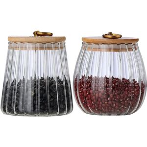 Tlily - 2Pcs Bamboo Lid Metal Pull Ring Airtight Jar Transparent Household Glass Multigrain Storage Bottle Tlily - 2Pcs Bamboo Lid Metal Pull Ring Airtight Jar Transparent Household Glass Multigrain Storage Bottle