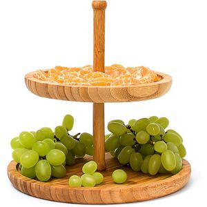 Relaxdays - 2 Pieces Set Bamboo, Fruit Bowl Apple Design, Decorative Etagere, Serving Wooden Basket and Platter Stand, Natural Brown Relaxdays - 2 Pieces Set Bamboo, Fruit Bowl Apple Design, Decorative Etagere, Serving Wooden Basket and Platter Stand, Natural Brown