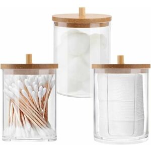 Hoopzi - 3 Pieces Cotton Pads Organizer Box Cotton Swab Holder Cylinder Dispenser Cotton Ball Storage Transparent Storage Tank with Bamboo Lids Hoopzi - 3 Pieces Cotton Pads Organizer Box Cotton Swab Holder Cylinder Dispenser Cotton Ball Storage Transparent Storage Tank with Bamboo Lids