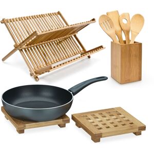 Relaxdays - 3-piece kitchen set, draining rack for crockery, bamboo spoon, spatula, coasters, dish rack, mixing spoon holder Relaxdays - 3-piece kitchen set, draining rack for crockery, bamboo spoon, spatula, coasters, dish rack, mixing spoon holder