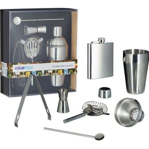 RELAXDAYS 6-piece stainless steel bar set, 200 ml hip flask, shaker, strainer, measuring cup, cocktail spoon, ice tongs RELAXDAYS 6-piece stainless steel bar set, 200 ml hip flask, shaker, strainer, measuring cup, cocktail spoon, ice tongs
