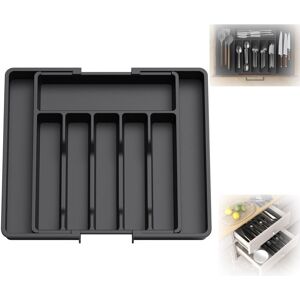 SNQ Cutlery, Extendable Utensil Tray for Drawer, Adjustable Drawer Organizer for Kitchen, Compact Plastic Storage for Spoons and Forks, Black SNQ Cutlery, Extendable Utensil Tray for Drawer, Adjustable Drawer Organizer for Kitchen, Compact Plastic Storage for Spoons and Forks, Black