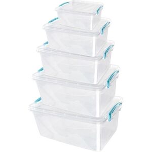 Plastic Clip Lidded Food Storage Box, Stackable & Nestable, Set of 5, 1.6L, 3L, 5L, 8.5L, 13.5L - JVL Plastic Clip Lidded Food Storage Box, Stackable & Nestable, Set of 5, 1.6L, 3L, 5L, 8.5L, 13.5L - JVL