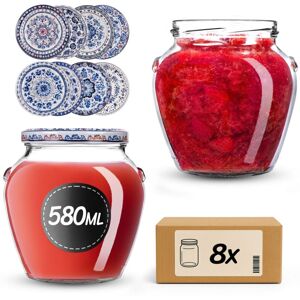 KADAX 580ml preserving jars with screw-on lids, 82mm diameter, honey jars, jam jars for preserving honey, fruit and vegetables (blue/white, 8 pieces) KADAX 580ml preserving jars with screw-on lids, 82mm diameter, honey jars, jam jars for preserving honey, fruit and vegetables (blue/white, 8 pieces)
