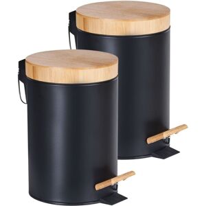 Beliani - Modern Set of 2 Waste Bins with Pedal and Lid for Kitchen Recyclable Powder Coated Iron Bamboo Wood Synthetic Material Fingerprint Proof Beliani - Modern Set of 2 Waste Bins with Pedal and Lid for Kitchen Recyclable Powder Coated Iron Bamboo Wood Synthetic Material Fingerprint Proof