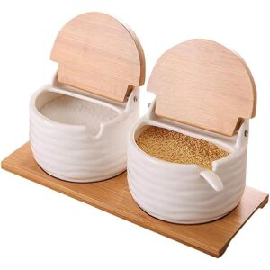 Linghhang - Kitchen Spice Jar, Ceramic Bowl with Bamboo Lids and Porcelain Sugar Spoons, Condiment Container, Spice Jars, Seasoning Box for Home Linghhang - Kitchen Spice Jar, Ceramic Bowl with Bamboo Lids and Porcelain Sugar Spoons, Condiment Container, Spice Jars, Seasoning Box for Home
