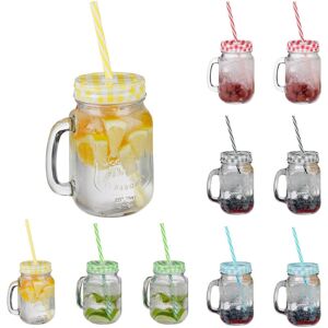Relaxdays - 10x Drinking Jars, 500ml each, Dishwasher Safe, incl. Lids & Straws in 5 Colours, Vintage Glasses, Transparent Relaxdays - 10x Drinking Jars, 500ml each, Dishwasher Safe, incl. Lids & Straws in 5 Colours, Vintage Glasses, Transparent