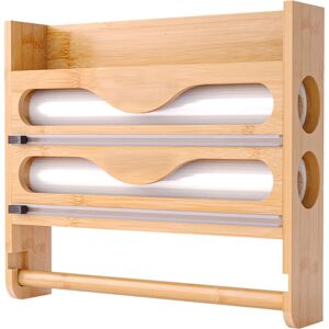 Relaxdays 3 in 1 Wall-Mounted Roll Holder for Kitchen Roll, Foil, Cling Film, Bamboo, HxWxD: 27 x 35 x 7 cm, Natural Relaxdays 3 in 1 Wall-Mounted Roll Holder for Kitchen Roll, Foil, Cling Film, Bamboo, HxWxD: 27 x 35 x 7 cm, Natural
