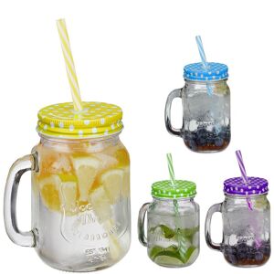 4x Drinking Jars, 500ml each, Dishwasher Safe, Dotted Lids & Straws, 4 Colours, Vintage Glasses, Transparent - Relaxdays 4x Drinking Jars, 500ml each, Dishwasher Safe, Dotted Lids & Straws, 4 Colours, Vintage Glasses, Transparent - Relaxdays