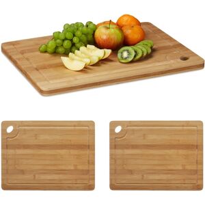 Relaxdays Set of 3 Bamboo Chopping Boards, Juice Groove, Handle Cut-Out, HxWxD: 2 x 40 x 30 cm, Wood, Natural Brown Relaxdays Set of 3 Bamboo Chopping Boards, Juice Groove, Handle Cut-Out, HxWxD: 2 x 40 x 30 cm, Wood, Natural Brown